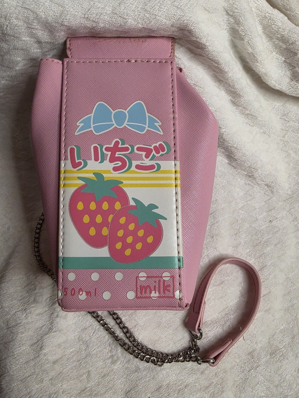 Bioworld Japanese Pink Strawberry Milk Carton Purse Bag ~5”x3.5”x3.5”
